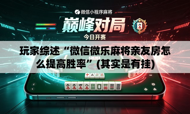 玩家综述“微信微乐麻将亲友房怎么提高胜率”(其实是有挂)