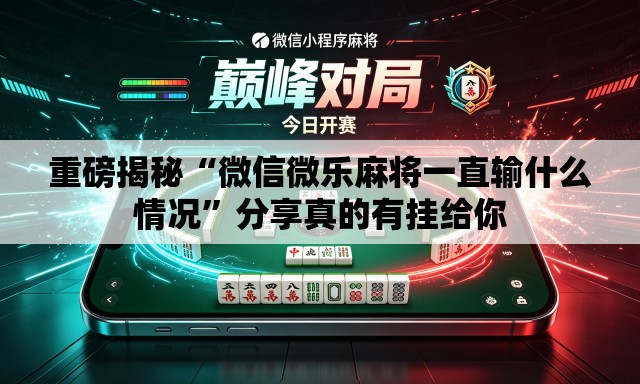 重磅揭秘“微信微乐麻将一直输什么情况”分享真的有挂给你
